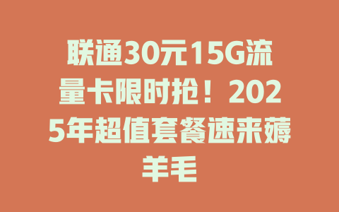 联通30元15G流量卡限时抢！2025年超值套餐速来薅羊毛