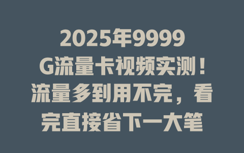 2025年9999G流量卡视频实测！流量多到用不完，看完直接省下一大笔
