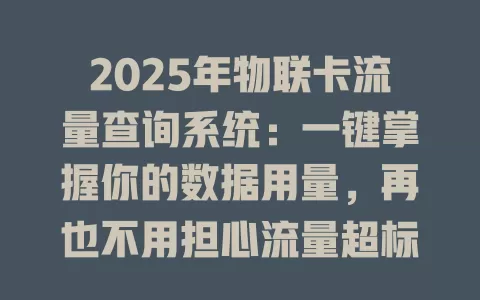 2025年物联卡流量查询系统：一键掌握你的数据用量，再也不用担心流量超标！