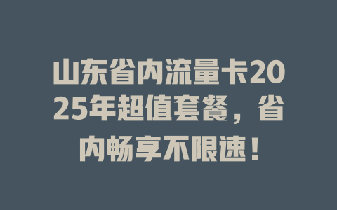 山东省内流量卡2025年超值套餐，省内畅享不限速！