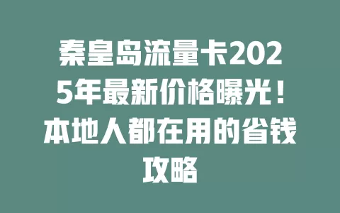 秦皇岛流量卡2025年最新价格曝光！本地人都在用的省钱攻略