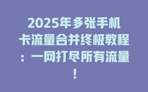 2025年多张手机卡流量合并终极教程：一网打尽所有流量！