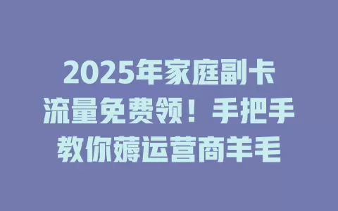 2025年家庭副卡流量免费领！手把手教你薅运营商羊毛