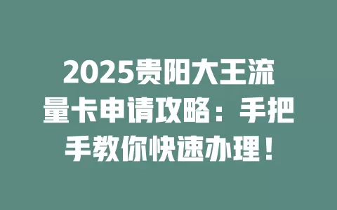 2025贵阳大王流量卡申请攻略：手把手教你快速办理！