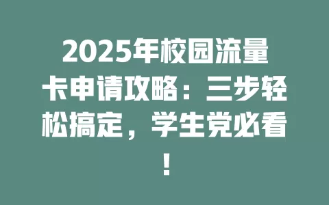2025年校园流量卡申请攻略：三步轻松搞定，学生党必看！