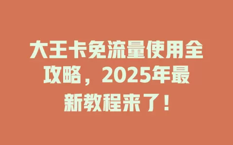 大王卡免流量使用全攻略，2025年最新教程来了！