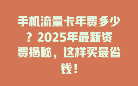 手机流量卡年费多少？2025年最新资费揭秘，这样买最省钱！