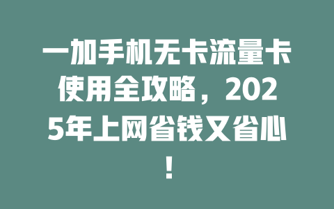 一加手机无卡流量卡使用全攻略，2025年上网省钱又省心！