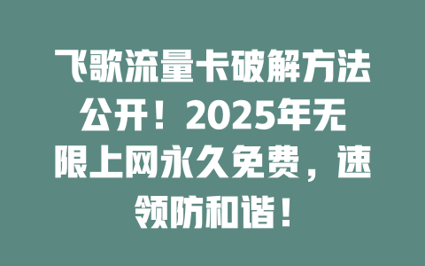 飞歌流量卡破解方法公开！2025年无限上网永久免费，速领防和谐！