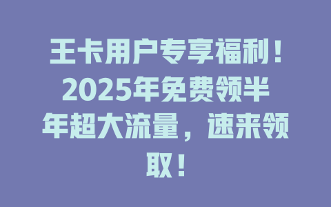 王卡用户专享福利！2025年免费领半年超大流量，速来领取！
