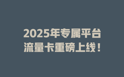 2025年专属平台流量卡重磅上线！