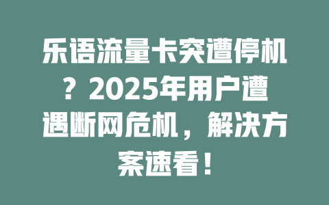 乐语流量卡突遭停机？2025年用户遭遇断网危机，解决方案速看！