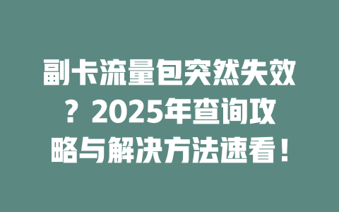 副卡流量包突然失效？2025年查询攻略与解决方法速看！