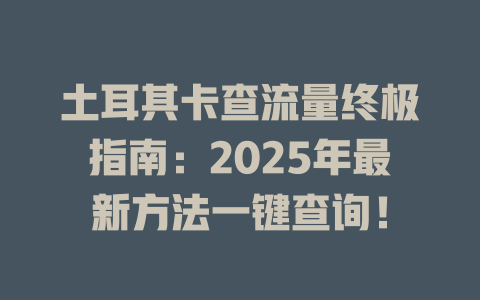 土耳其卡查流量终极指南：2025年最新方法一键查询！