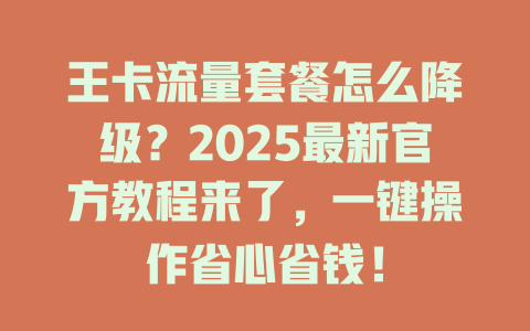 王卡流量套餐怎么降级？2025最新官方教程来了，一键操作省心省钱！