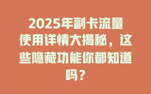 2025年副卡流量使用详情大揭秘，这些隐藏功能你都知道吗？
