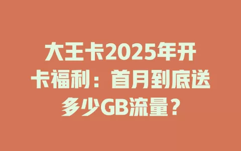 大王卡2025年开卡福利：首月到底送多少GB流量？