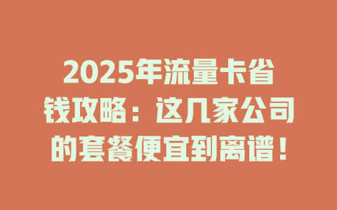 2025年流量卡省钱攻略：这几家公司的套餐便宜到离谱！