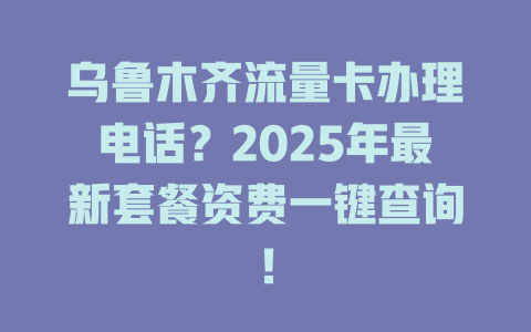 乌鲁木齐流量卡办理电话？2025年最新套餐资费一键查询！