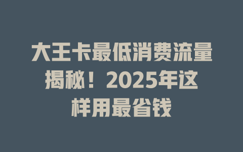 大王卡最低消费流量揭秘！2025年这样用最省钱