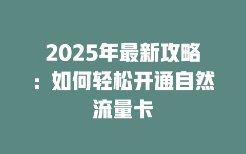 2025年最新攻略：如何轻松开通自然流量卡