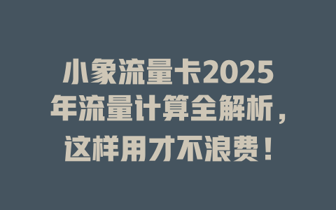 小象流量卡2025年流量计算全解析，这样用才不浪费！