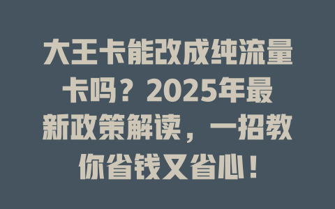 大王卡能改成纯流量卡吗？2025年最新政策解读，一招教你省钱又省心！