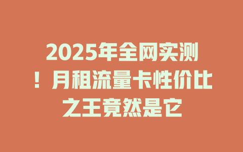 2025年全网实测！月租流量卡性价比之王竟然是它
