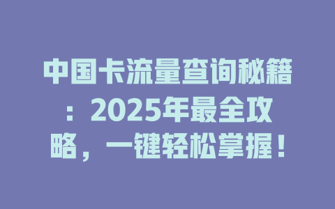 中国卡流量查询秘籍：2025年最全攻略，一键轻松掌握！