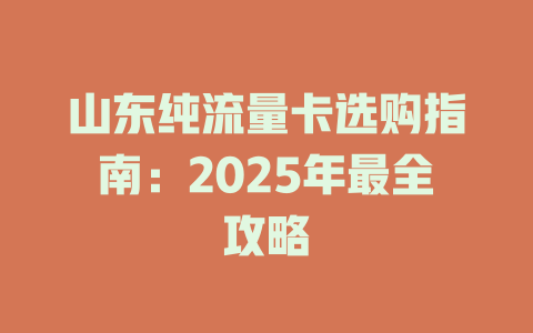 山东纯流量卡选购指南：2025年最全攻略