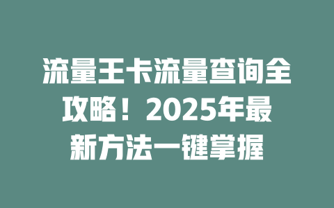 流量王卡流量查询全攻略！2025年最新方法一键掌握
