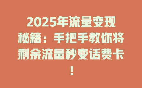 2025年流量变现秘籍：手把手教你将剩余流量秒变话费卡！
