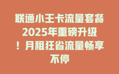 联通小王卡流量套餐2025年重磅升级！月租狂省流量畅享不停