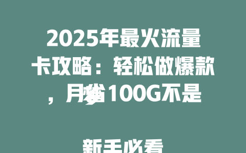 2025年最火流量卡攻略：轻松做爆款，月省100G不是梦  

新手必看！