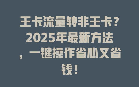 王卡流量转非王卡？2025年最新方法，一键操作省心又省钱！