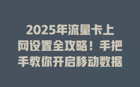 2025年流量卡上网设置全攻略！手把手教你开启移动数据