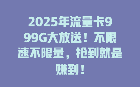 2025年流量卡999G大放送！不限速不限量，抢到就是赚到！