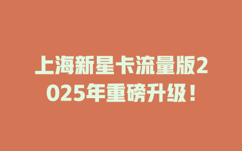 上海新星卡流量版2025年重磅升级！