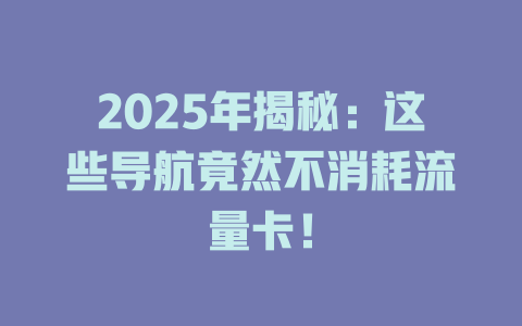 2025年揭秘：这些导航竟然不消耗流量卡！
