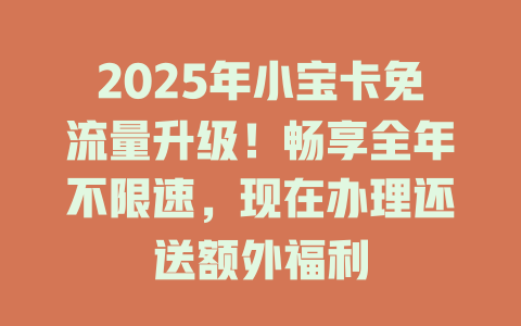 2025年小宝卡免流量升级！畅享全年不限速，现在办理还送额外福利