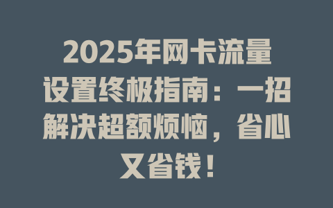 2025年网卡流量设置终极指南：一招解决超额烦恼，省心又省钱！