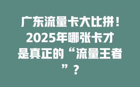 广东流量卡大比拼！2025年哪张卡才是真正的“流量王者”？