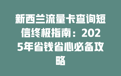 新西兰流量卡查询短信终极指南：2025年省钱省心必备攻略