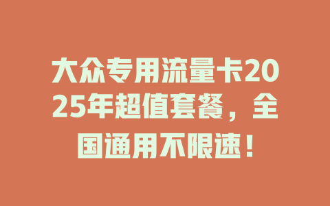 大众专用流量卡2025年超值套餐，全国通用不限速！