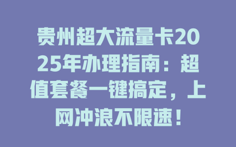 贵州超大流量卡2025年办理指南：超值套餐一键搞定，上网冲浪不限速！