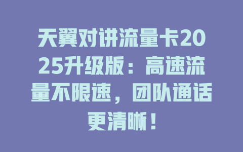 天翼对讲流量卡2025升级版：高速流量不限速，团队通话更清晰！