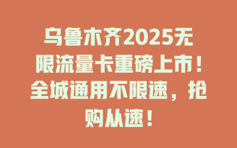 乌鲁木齐2025无限流量卡重磅上市！全城通用不限速，抢购从速！