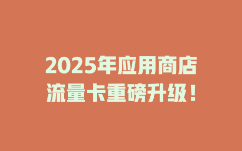 2025年应用商店流量卡重磅升级！