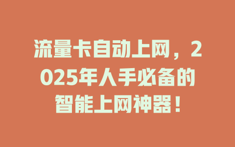 流量卡自动上网，2025年人手必备的智能上网神器！
