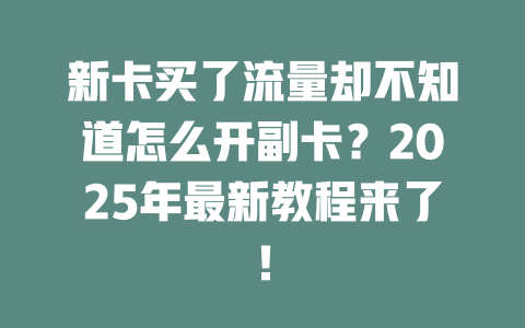 新卡买了流量却不知道怎么开副卡？2025年最新教程来了！